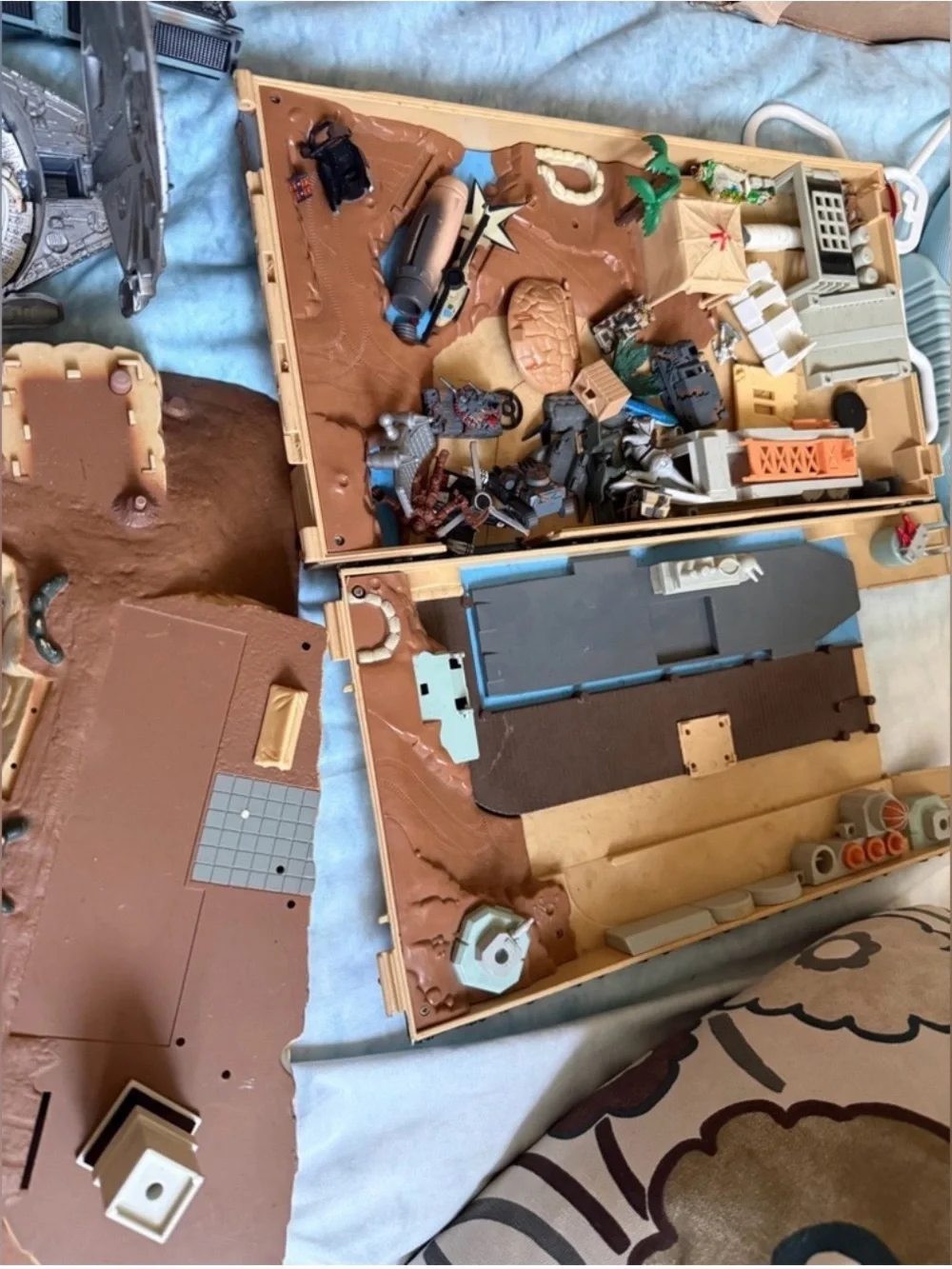 Vintage Action Figure Playset Case with Accessories - Brown & Tan